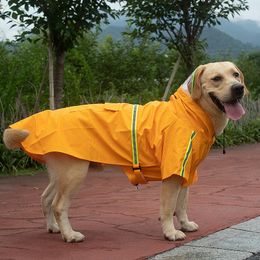 Dog Apparel Adjustable Pet Raincoat Windproof Hooded Outdoor Waterproof Safety Reflective Strip Wear-Resistant ClothesDog