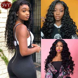 Loose Deep Wave Lace Front Wig 4x4 Closure Human Hair s For Women SVT Frontal 26inch 180% Full 220609