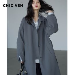 CHIC VEN Womens Long Trench Coat Singlebreasted Casual Belted Waist Women Windbreaker Overcoat Female Cloth Spring Autumn 220804