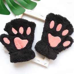 Five Fingers Gloves Ladies Cartoon Cat's Student Winter Fingerless Warmth Padded Bear Plush Office