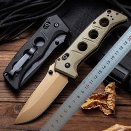 1Pcs High End 275 Folding Knife D2 Drop Point Titanium Coated Blade G10 + Stainless Steel Sheet Handle EDC Pocket Knives With Nylon Bag