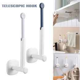 L-Type Utility Hooks Telescopic Arm Punch-Free Pot Lid Roll Paper Holder for Towel Coat Multipurpose Self Adheisve Hangers