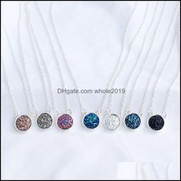 Pendant Necklaces Pendants Jewellery Fashion Drusy Druzy Necklace Sier Plated Resin Geometric Round Faux Natural Stone Nec Dhwke