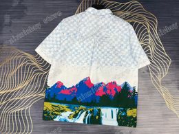 22SS Hombres Mujeres Diseñadores Jackets Gradiente Denim Snow Mountain Impresión Fabrica Fashion Streetwear Blanco XS-L