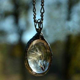 Pendant Necklaces Real Dandelion Seed Necklace Nature Flower Jewelry Wishes Wish Resin Sphere FS36DCPendant