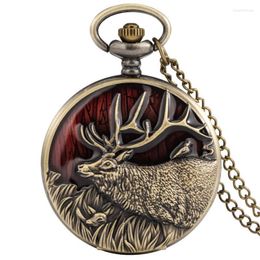 Pocket Watches 3D Bronze Creative Long Horns Elk Design Quartz Watch Necklace Deer Animal Pendant Chain Clock Analogue Fob Steampunk Thun22