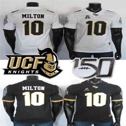 2019 Rare UCF Knights Jerseys 10 McKenzie Milton Jersey Black White College Football Jersey Stitched 150TH Fiesta Bowl Patch