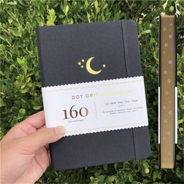 A5 Crescent Moon Dot Grid Notebook Dotted Journal Gold Edges Side Sakura Engrave 160GSM Bamboo Thick White Color Paper 220401