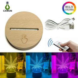 High Quality RGB 3D LED Illusion Night Lights solid wood Lamp Base Table Lamp Multicolor Home Decorative USB Light