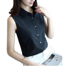 Women's Blouses & Shirts Fashion Women Sexy Turn Down Collar Blouse Sleeveless Plus Size 4XL Solid Color Shirt Elegant Casual Brand Design T