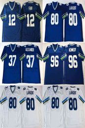Rare 37 Shaun Alexander Jersey 80 Steve Largent 12 Fan 96 Cortez Kennedy High Quality Retro Football Jerseys Stitched Mens Blue White