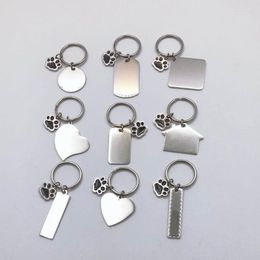 Keychains 100% Stainless Steel Blank Print House Heart Rectangle Dog Tag Charm Keychain Key Ring For Engrave Mirror Polished 10pcs Enek22