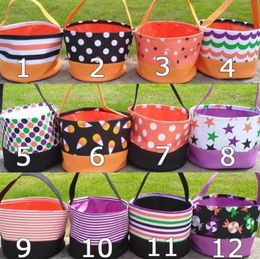 Halloween Bucket Favours Polka Dot Bat Striped Polyester Candy Collection Bag Halloween Trick or Treat Pumpkin Bags 12 Designs P072604