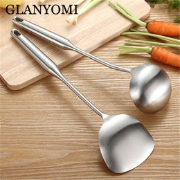 304 Stainless Steel Turner And Soup Ladle Silver Ladle Spoon Cooking Tool Set Long Handle Big Kitchen Cooking Utensil Wall Hang 201116