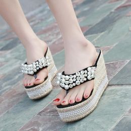 doratasia Sweet High Wedges Flip Flop Hot Brand Fashion Beading Slippers Platform Slippers Women Summer Holiday Casual Shoes Woman F6qD#