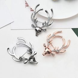 Elk Brooch Pin Animal Crystal Corsage Suit Coat Lapel Pins Christmas Gifts for Women Men Jewelry Accessories