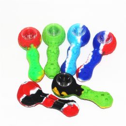 Colourful Bee Silicone Spoon Smoking Pipe Silicon Hand Tobacco Pipes Oil Rigs Glass Bongs Wax Dabber Tool Ash Catcher