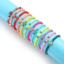 Kinds Friut Charms Bracelet Set Summer Beach Jewellery Colourful Soft Polymer Clay Disc Elastic Bracelets for Women