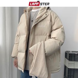 LAPPSTER Men Embroidery Solid Bubble Coat Mens Harajuku Khaki Winter Hooded Jacket Coat Streetwear Parka Puffer Jacket 201127