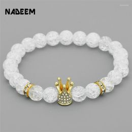 Charm Bracelets Fashion Imperial Micro Pave Cubic Zircon Crown Bracelet Men Women's White Crack Flowers Stone Beads JewelryCharm Lars22