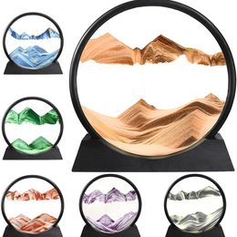 7/12inch Creative 3D Hourglass Moving Sand Art Picture Round Frame Sandscapes in Motion 3D Ocean Deep Sea Sand Art for Decor 220406