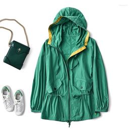 Women's Trench Coats Spring And Summer 2022 Han Edition Loose Hooded Casual Windbreaker Female In Long Thin Little Coat Colour Of Candy