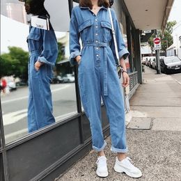 Women's Jumpsuits & Rompers Women 2022 Denim Jumpsuit Womens Bodysuit Sashes One Piece Rumper Woman Clothes