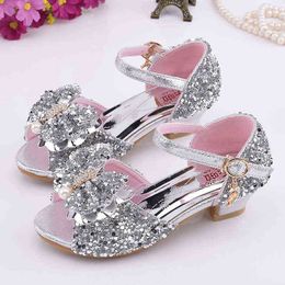 Girls Sandals Children High Heels Princess Shoes Summer Kids Baby Flower Sandals Little Girls Crystal Performance Sandals Shoes G220418
