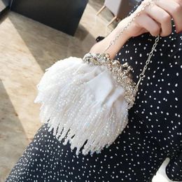 Evening Bags Women's White Wedding Clutch Purse Exquisite Beading Tassel Bag Luxury Designer Party Handbag Chain Shoulder B364Evening
