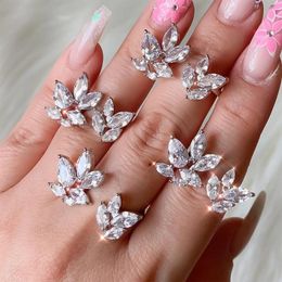 Cluster Rings Stonefans Luxury Shiny Zircon Leaf Opening Metal For Women Festival Gift Simple Crystal Adjustable Wedding JewelryCluster