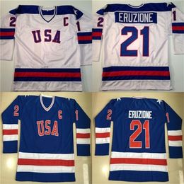 VipCeoMit #21 Mike Eruzione Jersey 1980 Miracle On Ice Hockey Jersey Mens 100% Stitched Embroidery s Team USA Hockey Jerseys Blue White