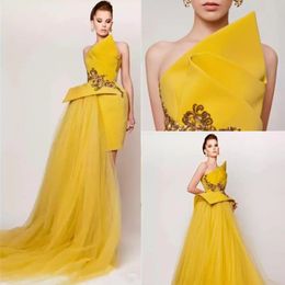 Strapless Evening Dresses Sleeveless Yellow Vintage Prom Gowns Two Pieces Pageant Backless Special Short Special Occasion Dress