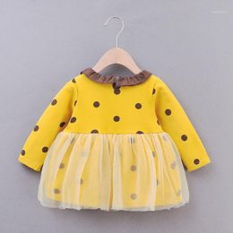 Girl's Dresses 2022 Autumn Winter Born Baby Girls Mesh Knee-length Dot Dress Clothes Long Sleeve Children Kids 2 3 4 Year 6 9 12 18 Month