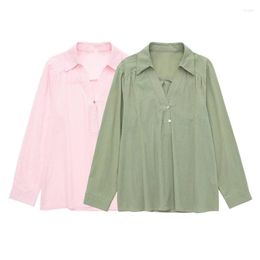 Women's Blouses & Shirts Women's Chic Solid Colour Linen Shirt Fashion Long Sleeve Lapel Temperament Button Ladies Casual Elegant Blouse