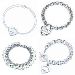 Heart Shape Bracelet & Bangle Brand 925 Sterling Silver Heart T sign Pendant Simple Design For Women Elegant Fine Jewellery H220418