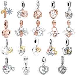 S925 Sterling Silber Charms DIY Buchstaben Rose Gold Perlen Damen Mode Anhänger Original für Pandora neues Armband Luxus Damen Mama Schmuck Geschenke