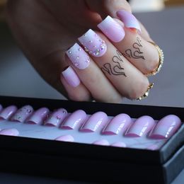 Medium Fake nails design gift box Ombre False nails Crystal Press on nails box Baby pink boomber rectang 220725