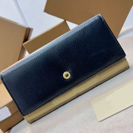 Long Wallet Clutch Bag Handbag Coin Purse Fashion Plaid Grain Genuine Leather Gold Metal Buckle Internal Zipper Women Bags High Qu229J