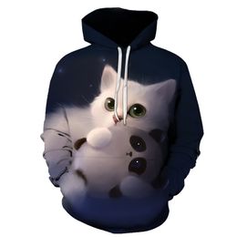 BIAOLUN black and white cat 3D Pouplar hoodie woman kawaii harajuku summer and fall casual top plus 6XL 201203