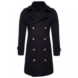 Mens Trench Coat Winter Long Wool Trench Coat Men Slim Fit Pea Coat Windbreaker Casual Men's Jackets Coats Abrigo Hombre S-2XL 201222