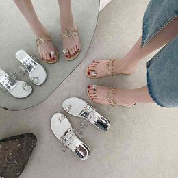 Personality Rhinestone Oneword Slippers Sandals Wear Women's Summer Niche Personality Gentle Girl Design Sense Women's Shoes J220716
