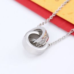 Klassische Liebe Halsketten Doppelring Anhänger Diamant Halskette Designer Schmuck Mode Frauen Gold Silber H1