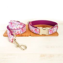 GLORIOUS KEK Dog Collar Flowers Custom Name&Tel Purple Floral Pet Collars with Walking Lead Cute Female for Big s Y200515