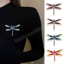 Retro Crystal Dragonfly Brooch Pin Clip Buckle Unisex Party Clothes Suit Coat Dress Scarf Accessory Cute Jewelry Gift