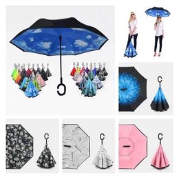 NEW Reverse Umbrellas Windproof Reverse Layer Inverted Umbrella Inside Out Stand Windproof Umbrella Inverted Umbrellas 100pcs DAF466