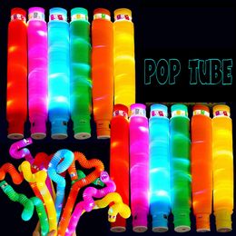 party toys Flash bellows vent decompression LED light water pipe pop tube decompressions light-emitting telescopic tube