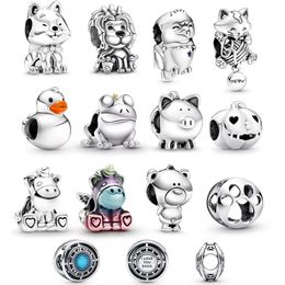 925 Silver Charm Beads Dangle Animal Lion Duck Pig Charm Bead Fit Pandora Charms Bracelet DIY Jewelry Accessories