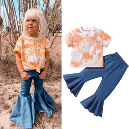 Clothing Sets 0-4Y Baby Girl Sister Matching Clothes Outfits Letter/Sunflowers Printed Romper/T Shirts Flare PantsClothing