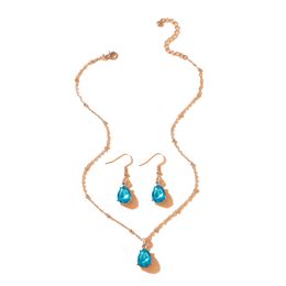 Elegant Blue Rhinestone Pendant Earrings Necklace Combination for Women Simple Trendy Adjustable Jewelry Set