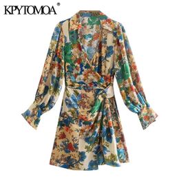 Women Fashion With Knotted Floral Print Mini Dress Vintage Long Sleeve Side Zipper Female Dresses Vestidos Mujer 220526